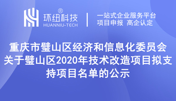 璧山區(qū)2020年技術(shù)改造項目擬支持項目名單