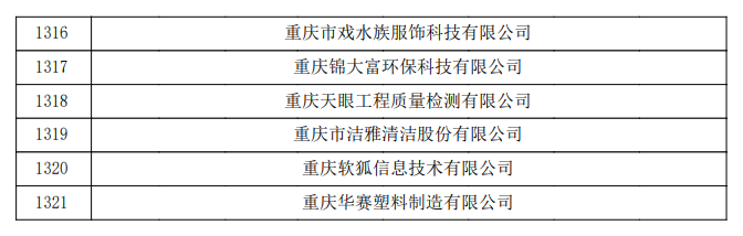 重慶市認(rèn)定機(jī)構(gòu)2023年認(rèn)定報(bào)備的第二批高新技術(shù)企業(yè)備案公示名單2