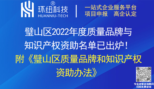 璧山區(qū)2022年度知識產(chǎn)權(quán)和標(biāo)準(zhǔn)化資助名單